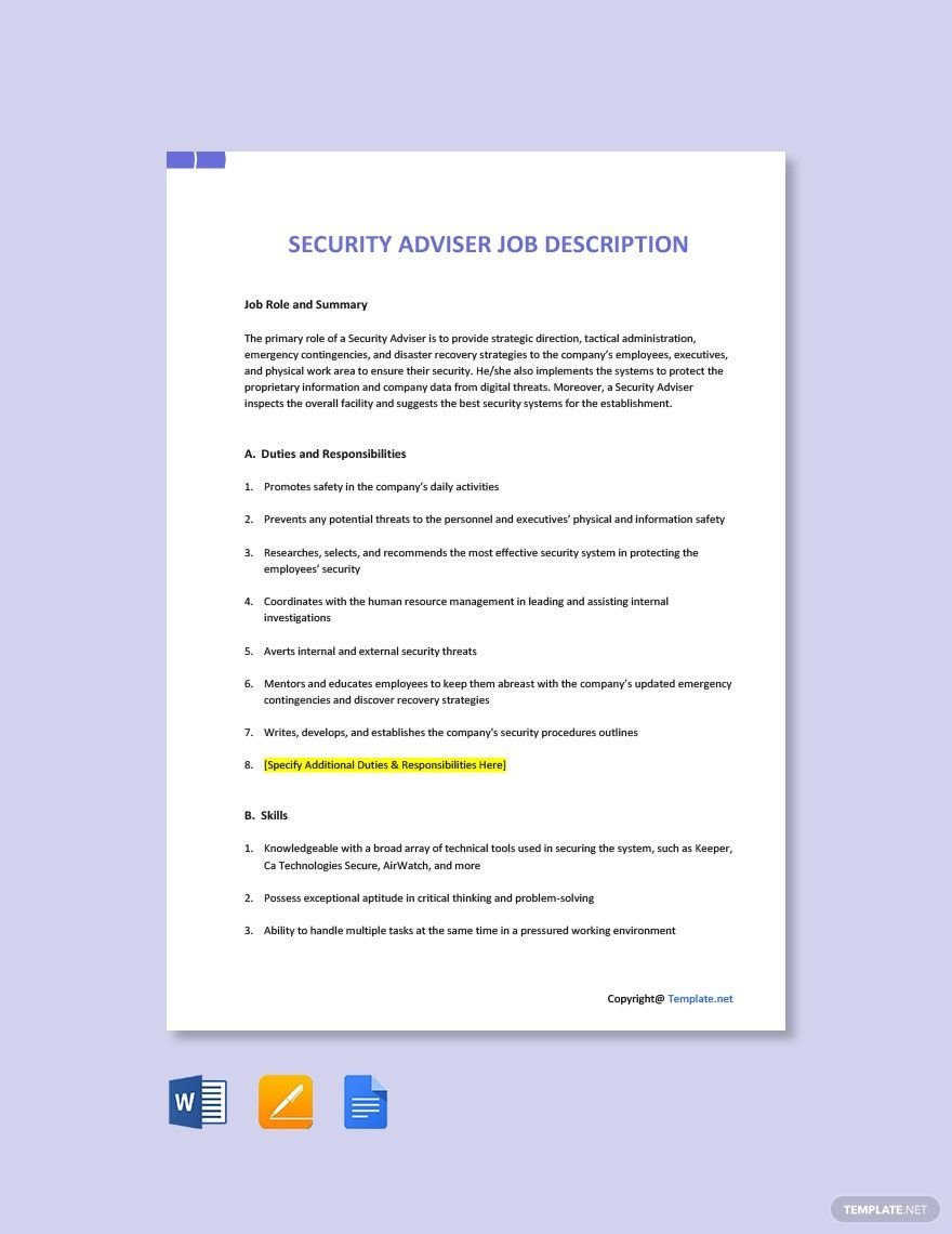 Security Adviser Job Ad/Description Template