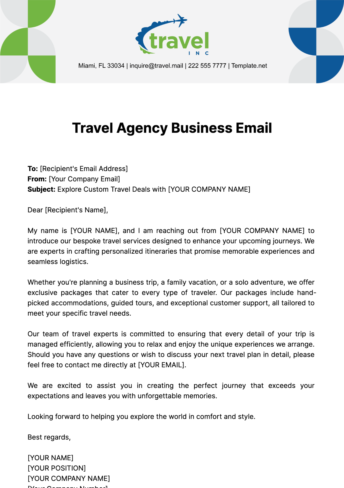 Free Travel Agency Business Email Template
