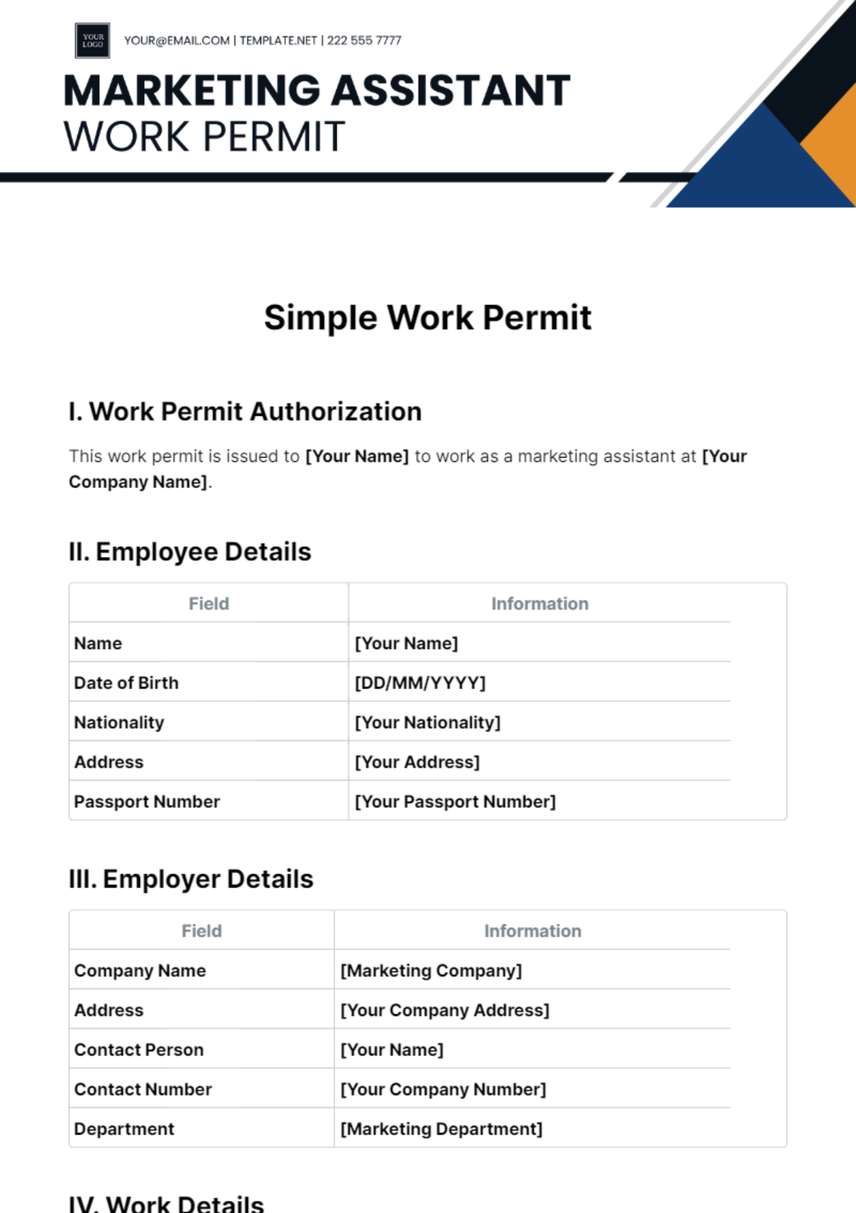 Simple Work Permit Template