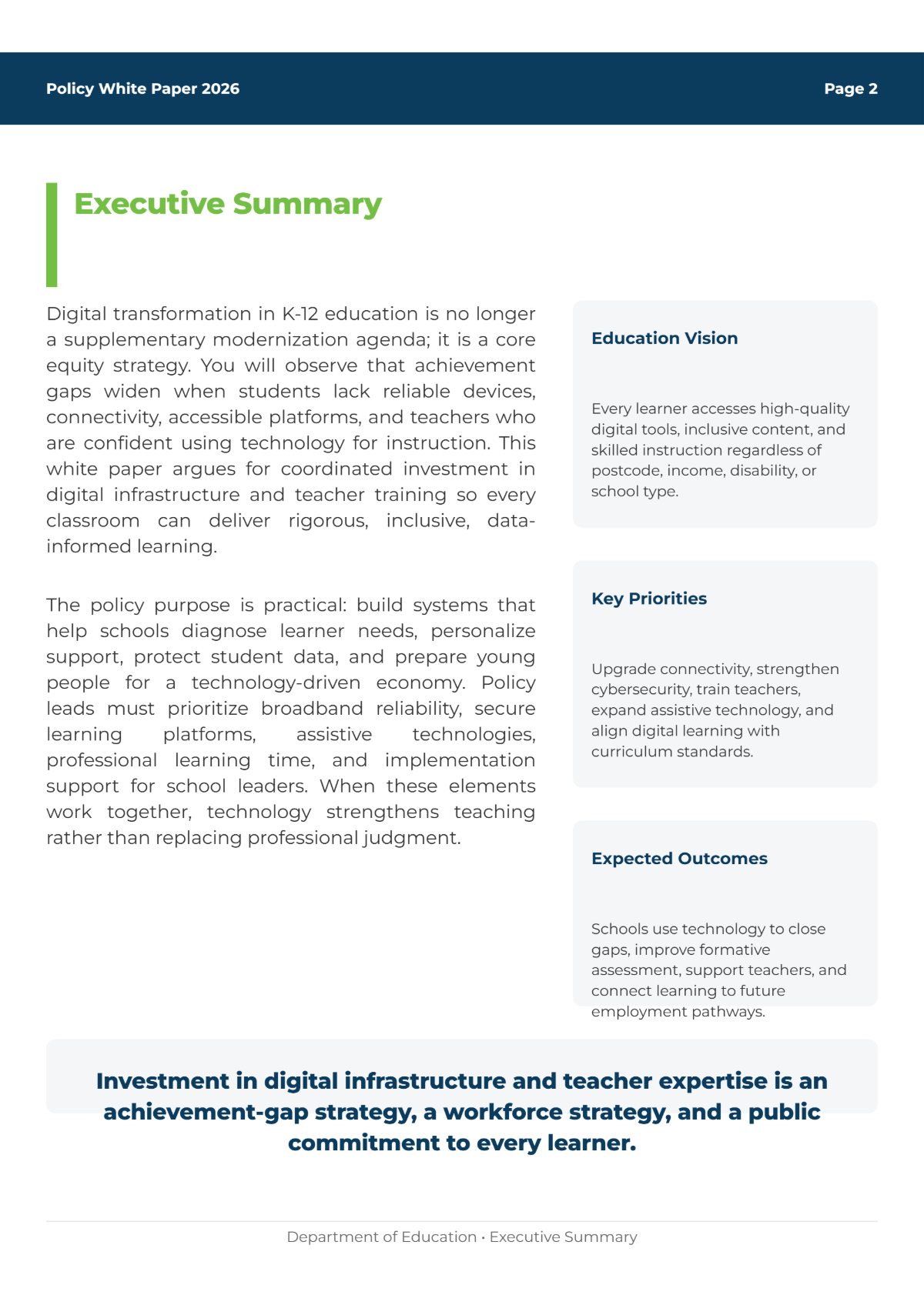 Free Department Of Education White Paper Template to Edit Online