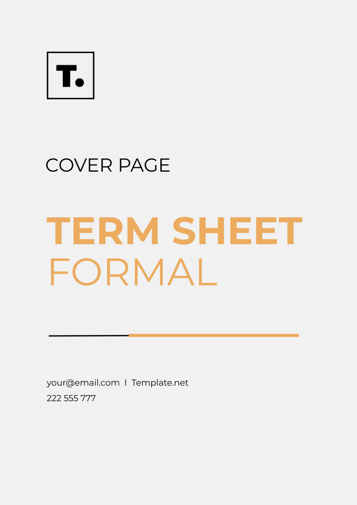 Term Sheet Formal Cover Page