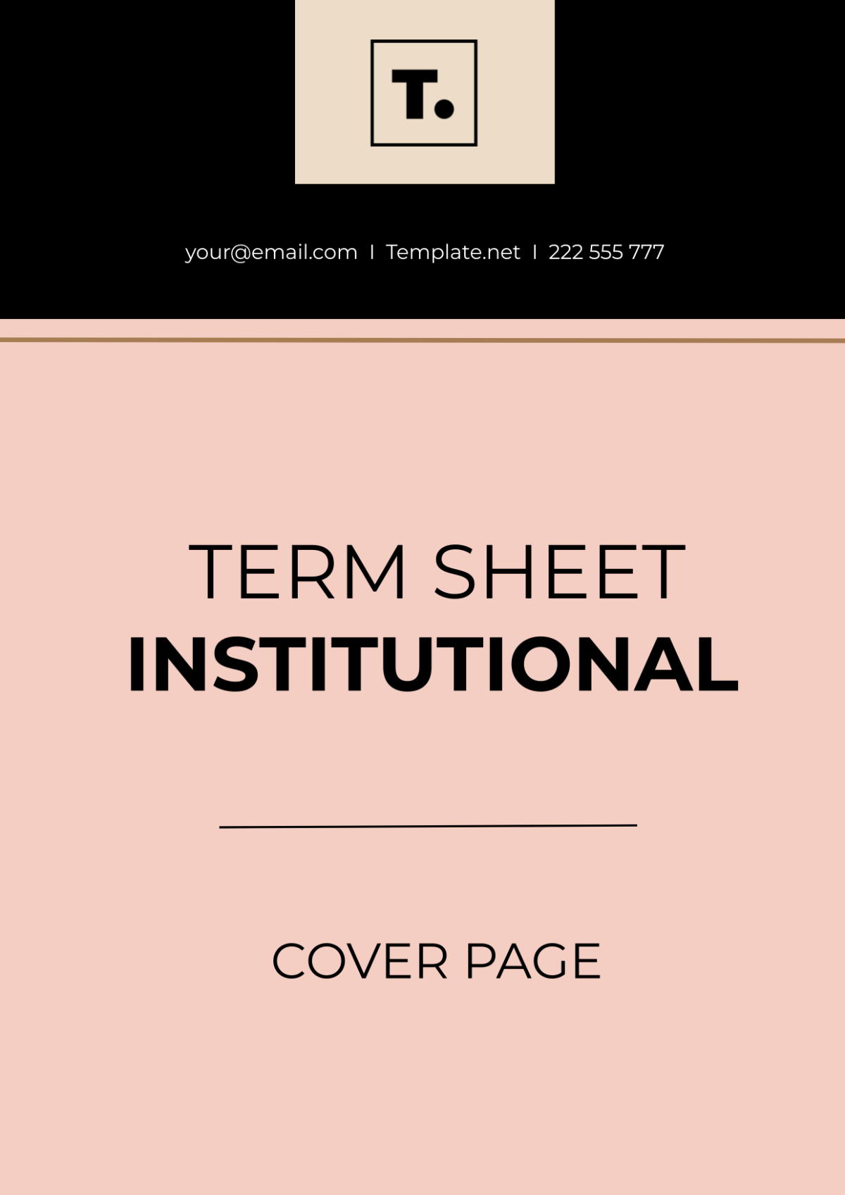 Term Sheet Institutional Cover Page