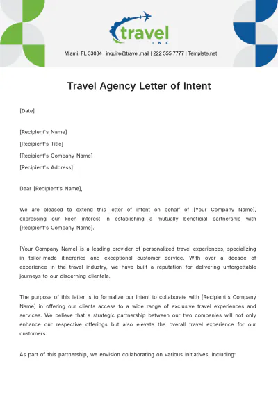 Free Travel Agency Letter of Intent Template to Edit Online