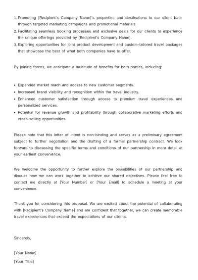 Free Travel Agency Letter of Intent Template to Edit Online