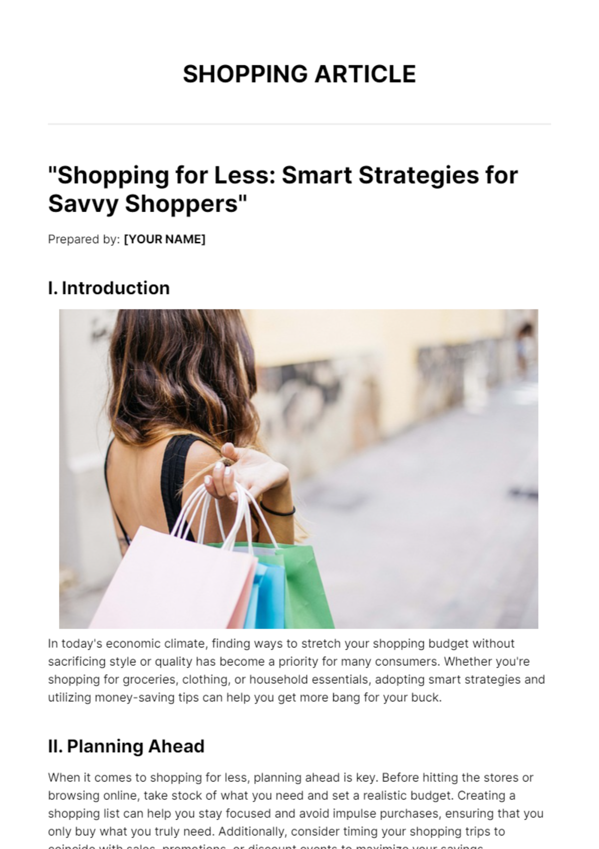 Free Shopping Article Template