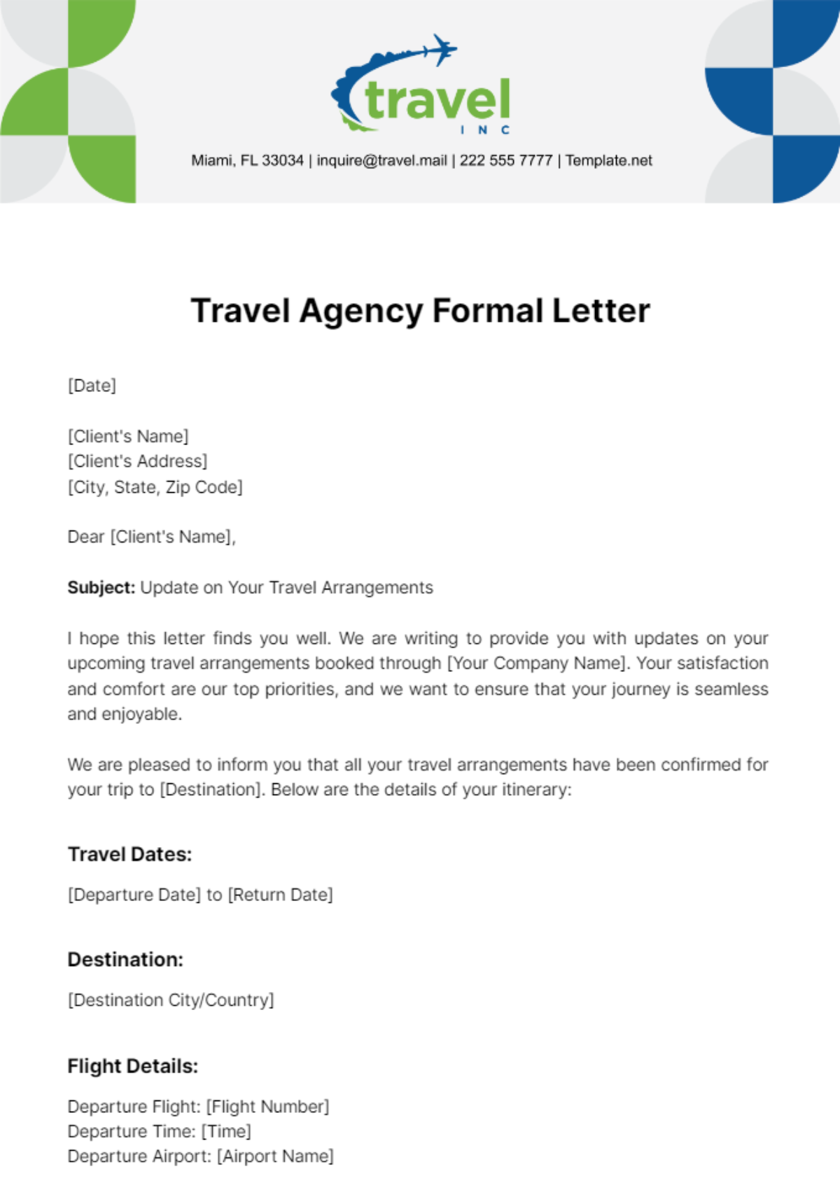 Travel Agency Formal Letter Template
