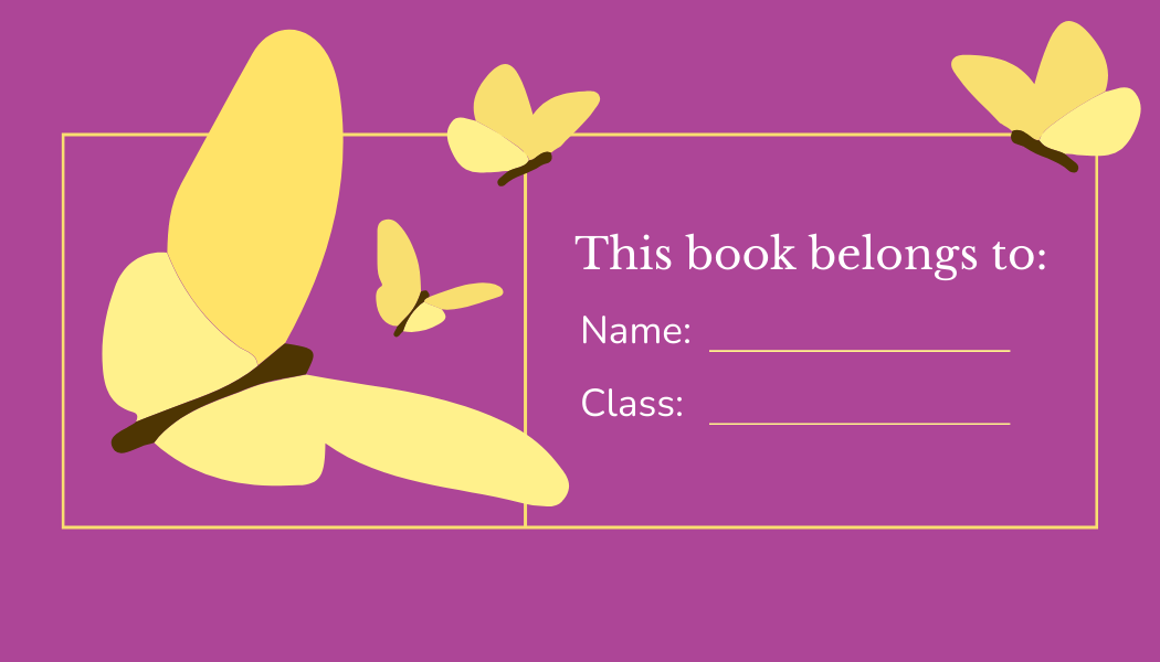 Butterfly School Book Label
