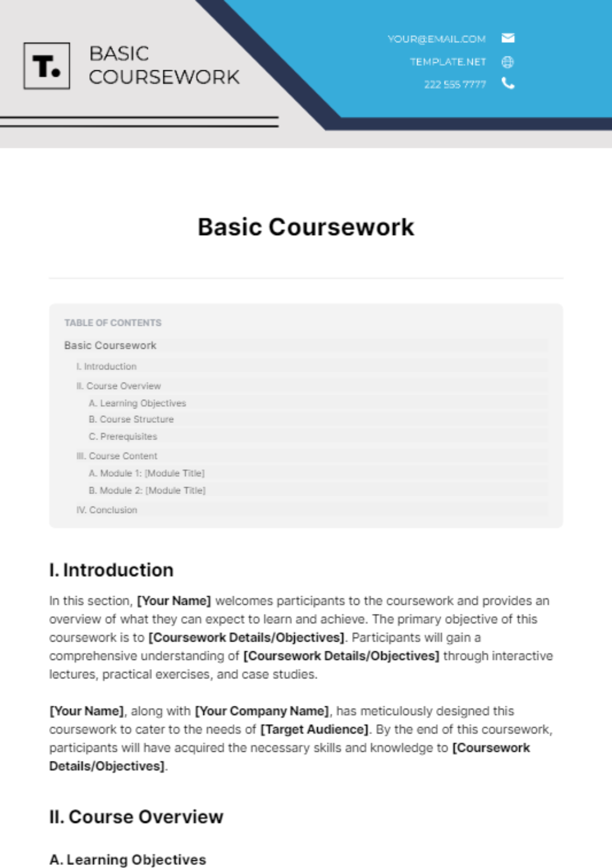 Basic Coursework Template