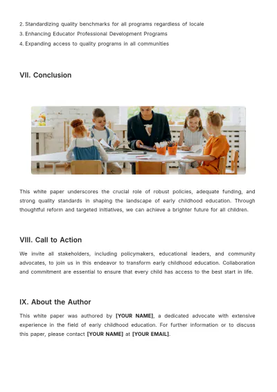 Free Early Childhood Education White Paper Template to Edit Online