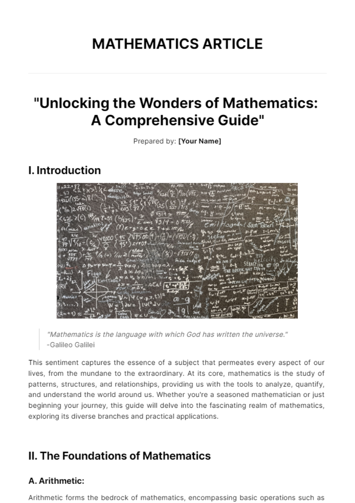 Free Mathematics Article Template