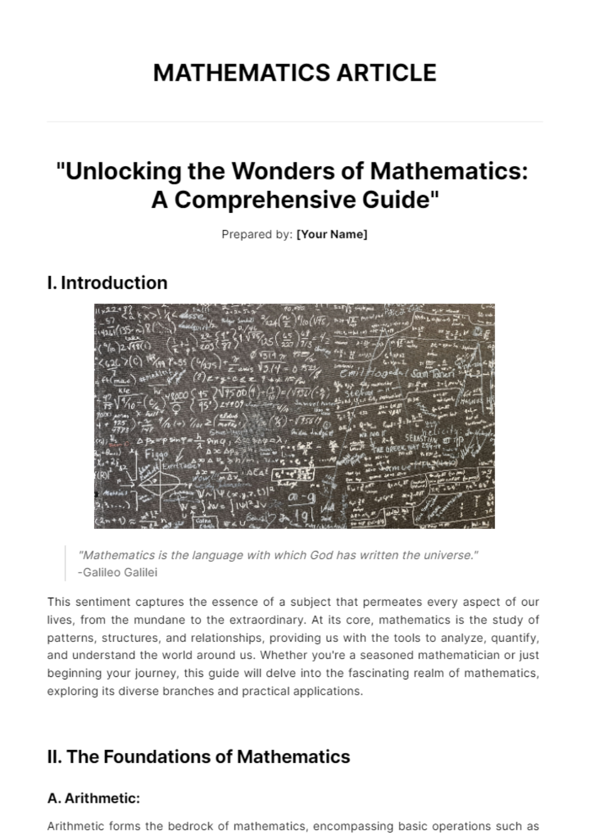 Mathematics Article Template - Edit Online & Download