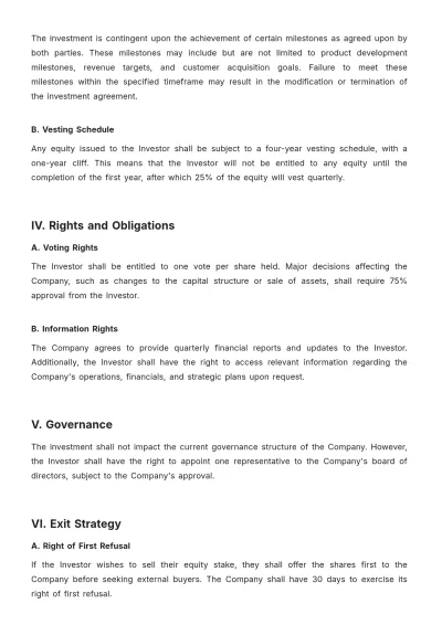 Free Term Sheet for Investment Template to Edit Online