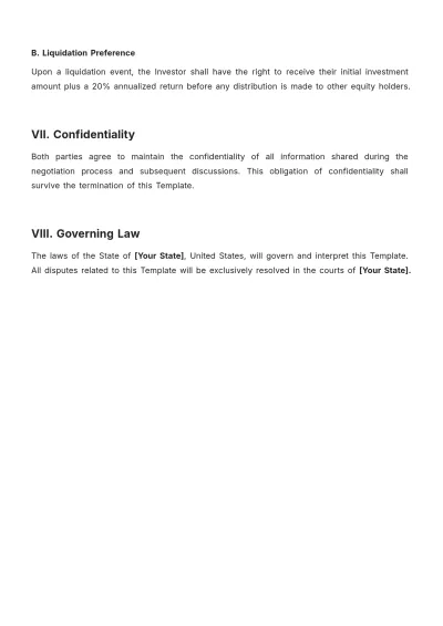 Free Term Sheet for Investment Template to Edit Online