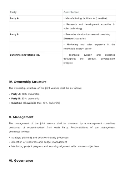 Free Term Sheet for Joint Venture Template to Edit Online