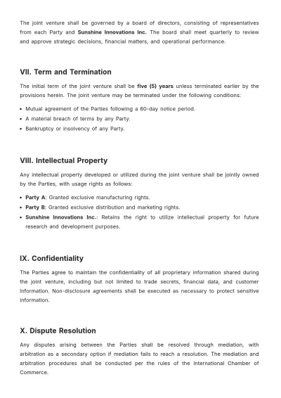 Free Term Sheet for Joint Venture Template to Edit Online