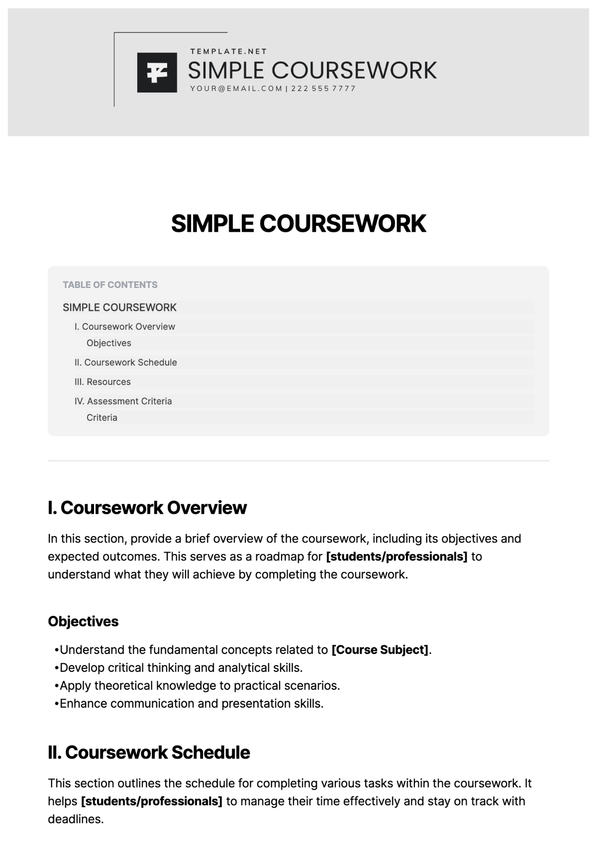 Simple Coursework Template