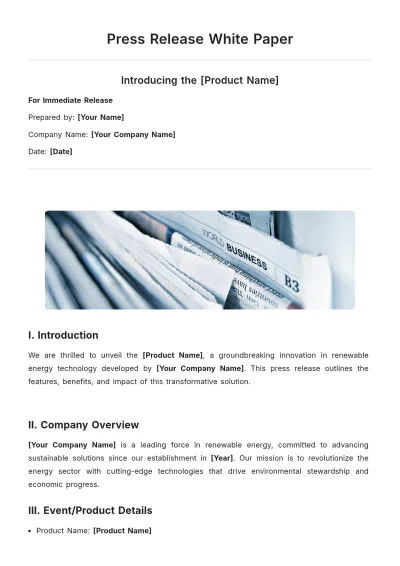 Free Press Release White Paper Template to Edit Online