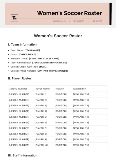 Free Women???s Soccer Roster Template to Edit Online