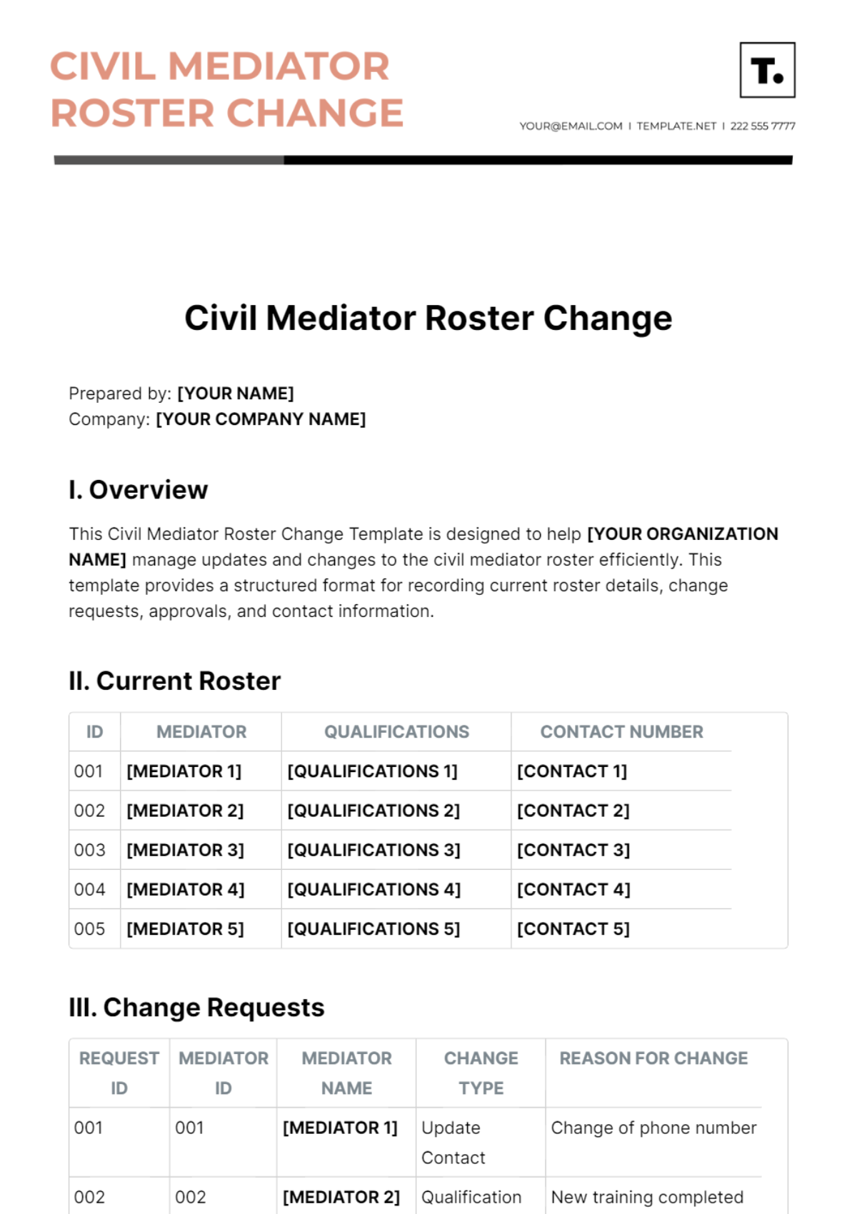 Civil Mediator Roster Change Template
