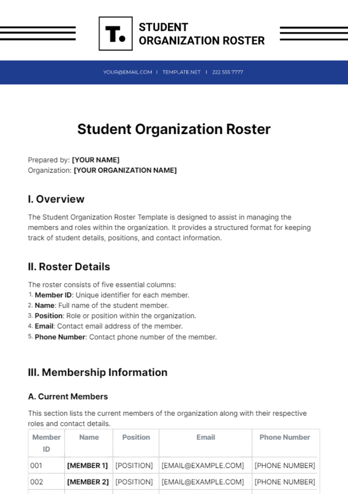 Student Organization Roster Template
