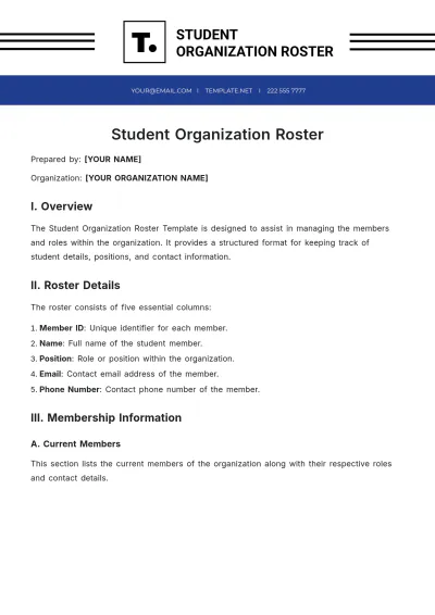 Free Student Organization Roster Template to Edit Online