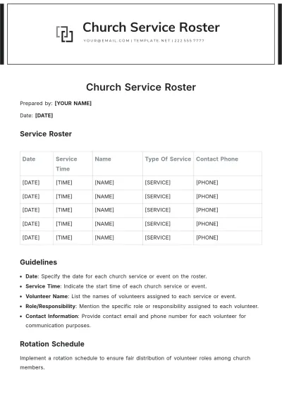 Free Church Service Roster Template to Edit Online