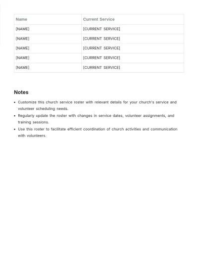 Free Church Service Roster Template to Edit Online