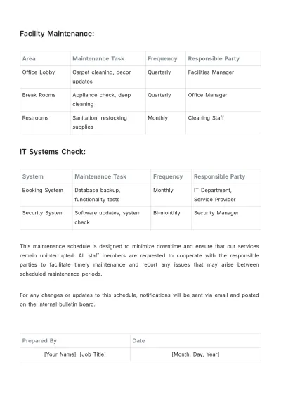 Free Travel Agency Maintenance Schedule Template to Edit Online
