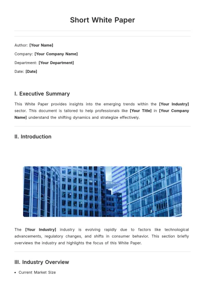 Free Short White Paper Template to Edit Online