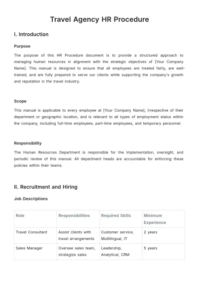 Free Travel Agency HR Procedure Template to Edit Online