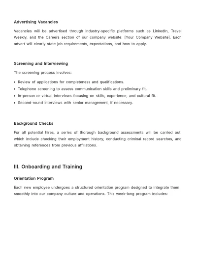 Free Travel Agency HR Procedure Template to Edit Online