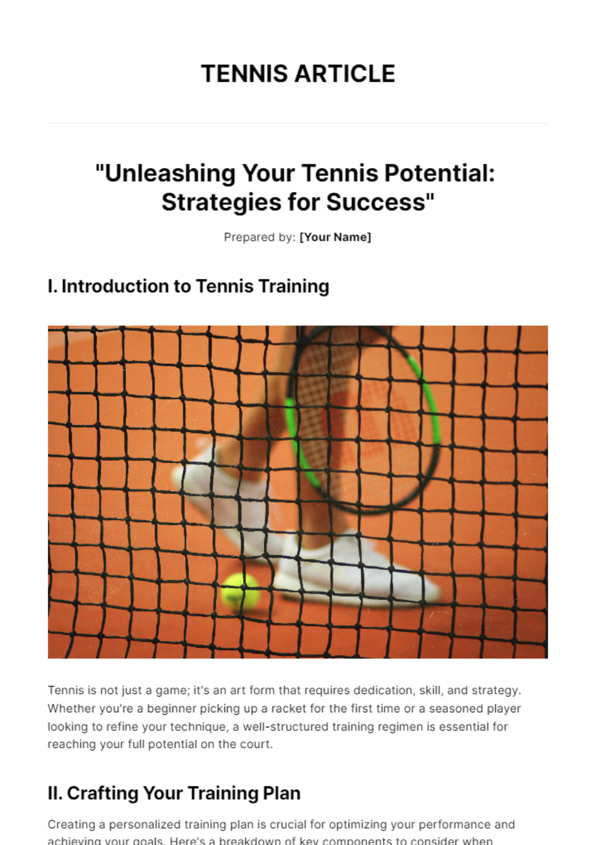 Free Tennis Article Template