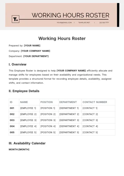 Free Working Hours Roster Template to Edit Online