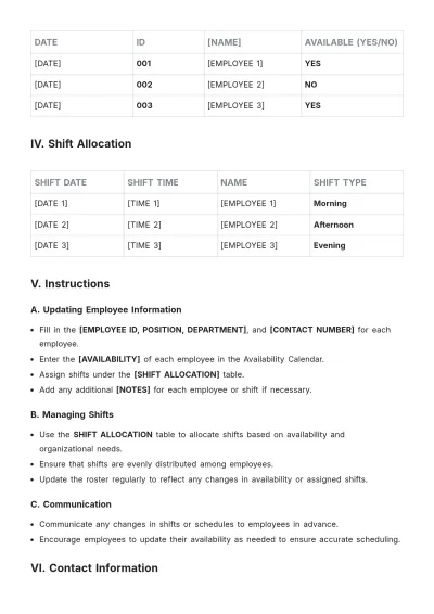 Free Working Hours Roster Template to Edit Online