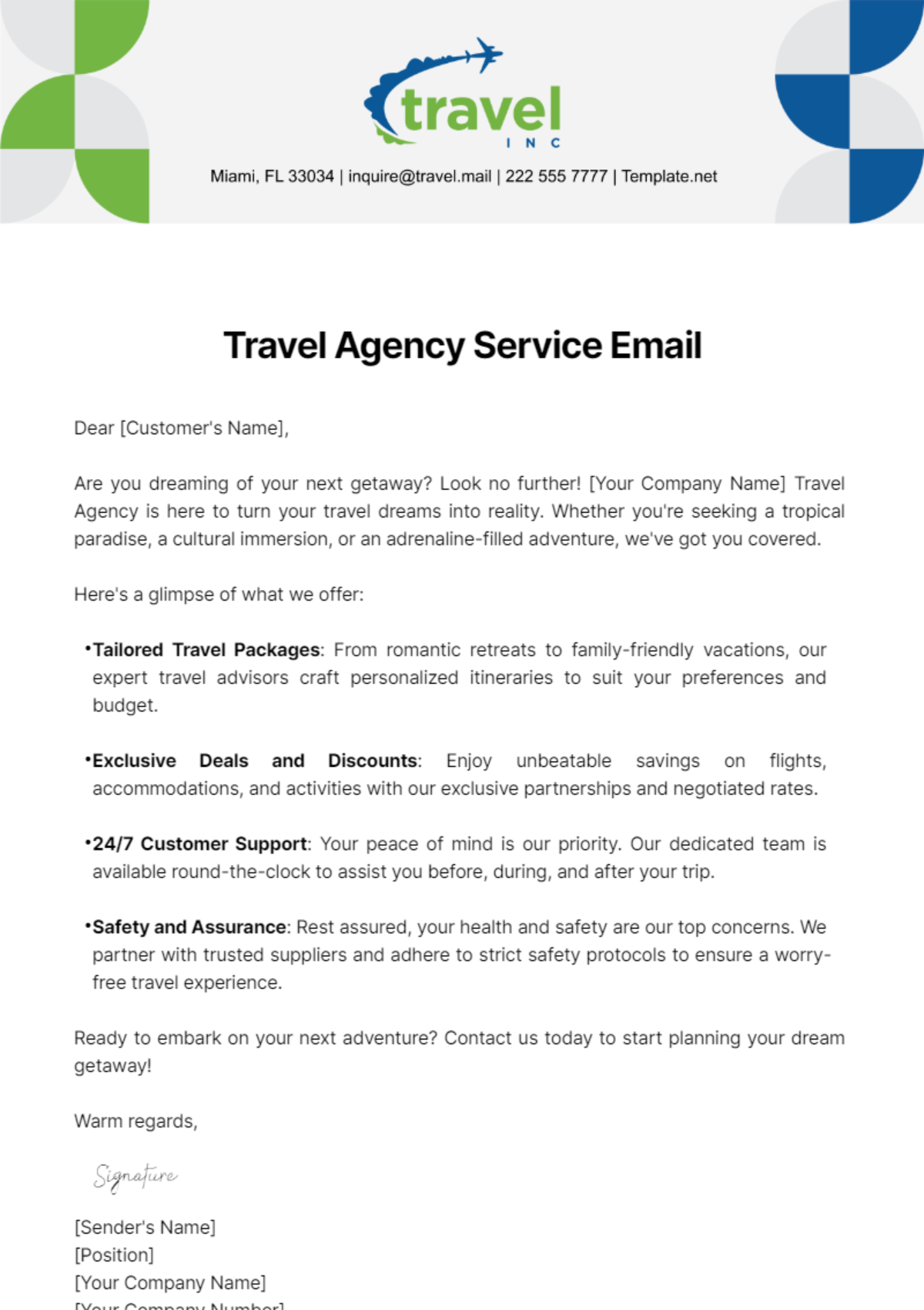 Free Travel Agency Service Email Template