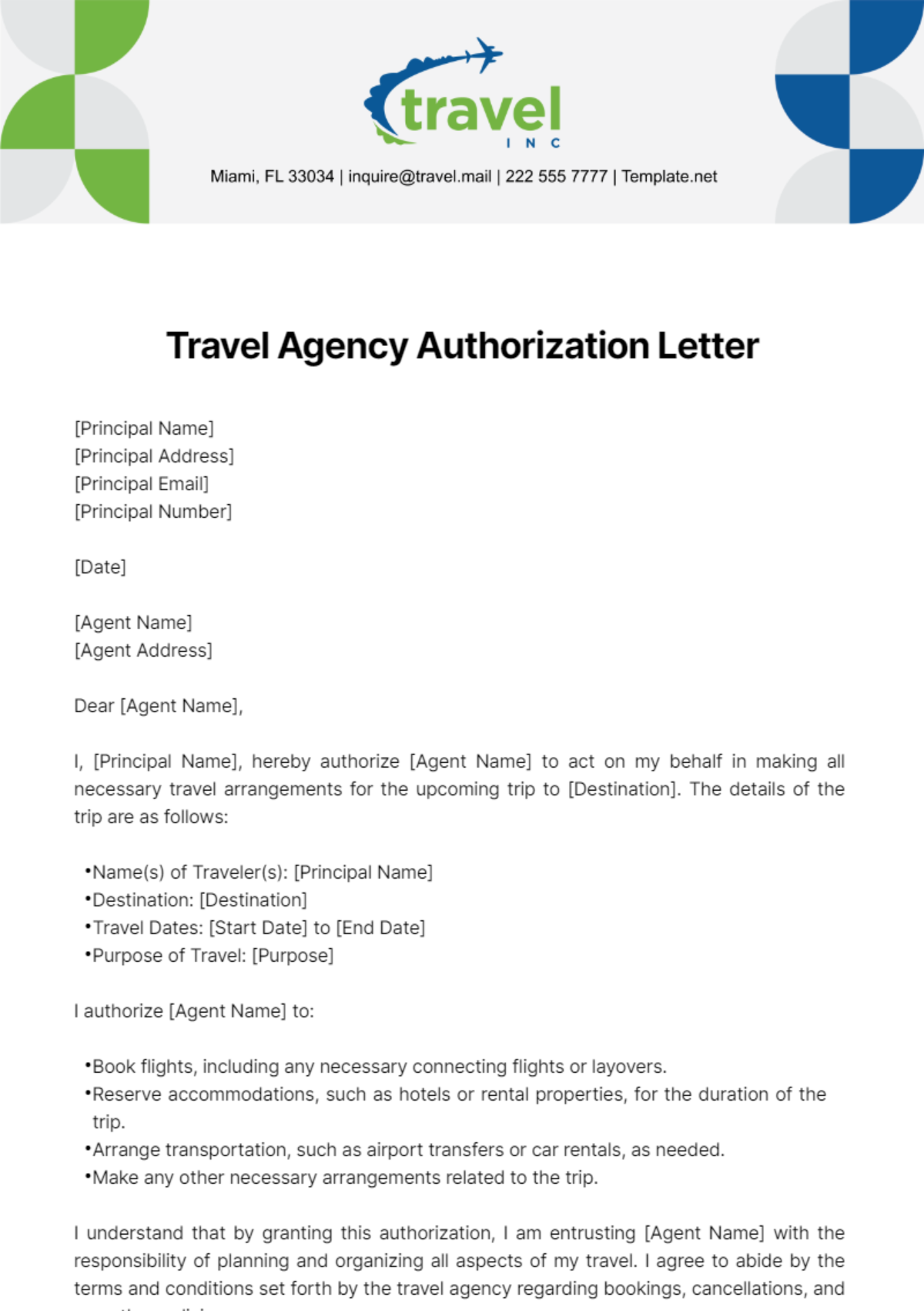 Travel Agency Authorization Letter Template