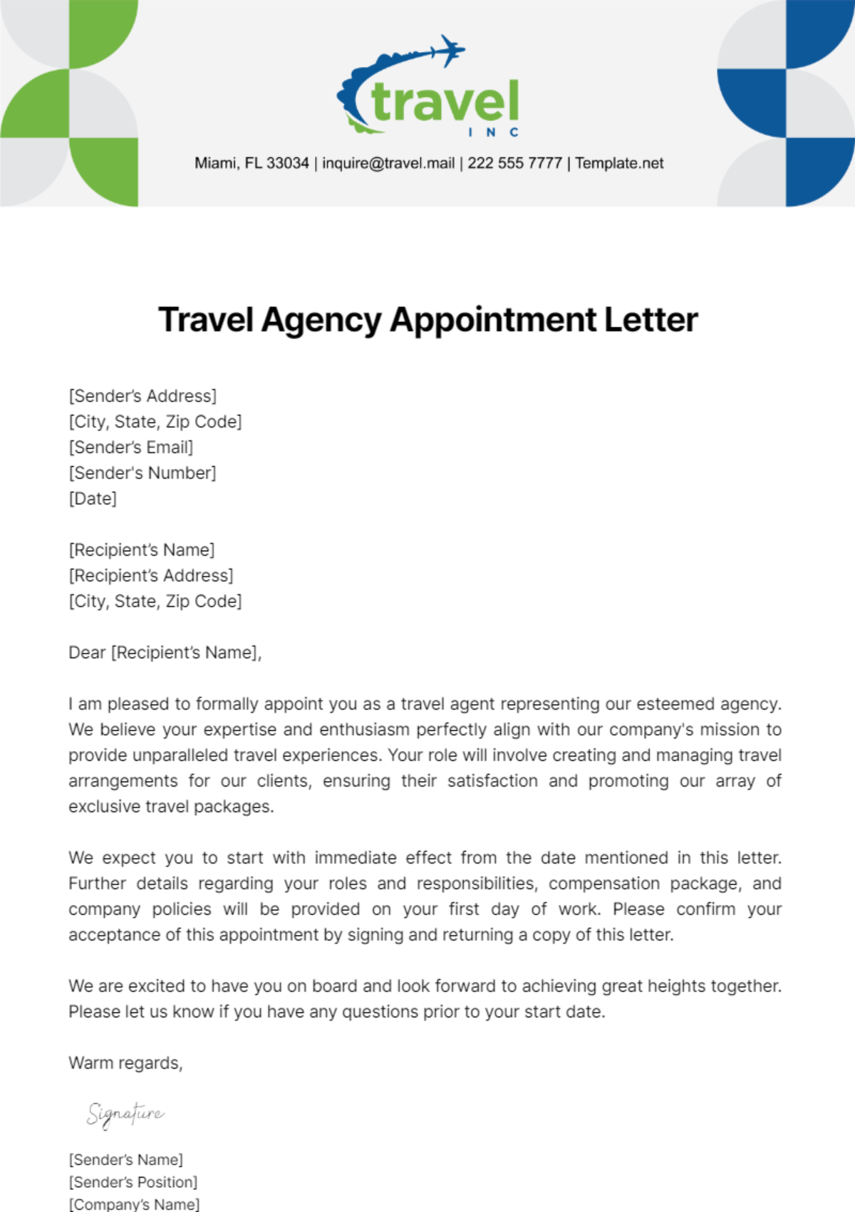 Travel Agency Appointment Letter Template