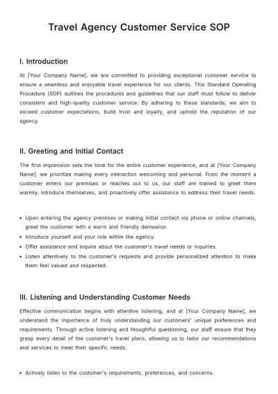 Free Travel Agency Customer Service SOP Template to Edit Online