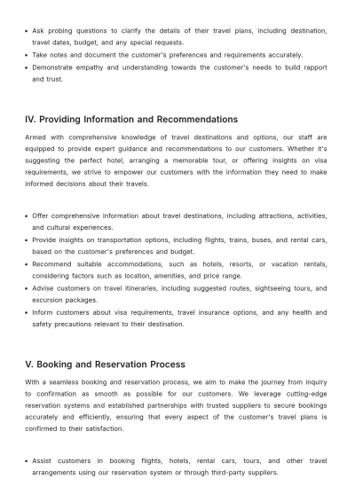 Free Travel Agency Customer Service SOP Template to Edit Online