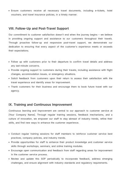 Free Travel Agency Customer Service SOP Template to Edit Online