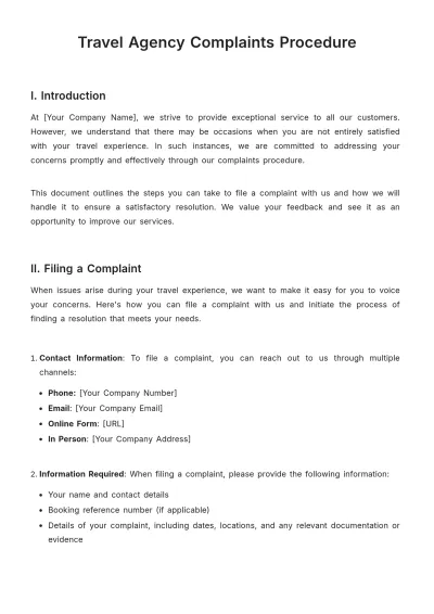 Free Travel Agency Complaints Procedure Template to Edit Online