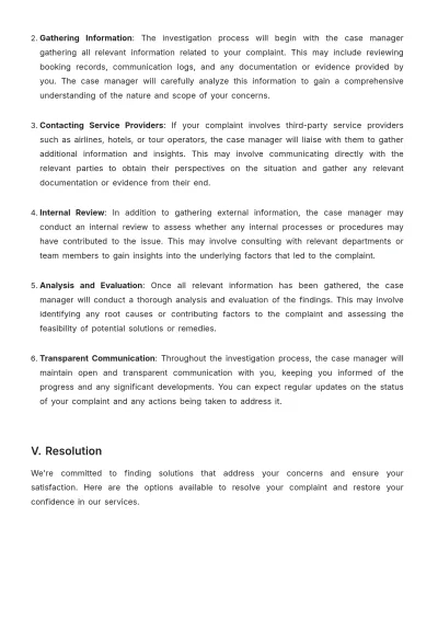 Free Travel Agency Complaints Procedure Template to Edit Online