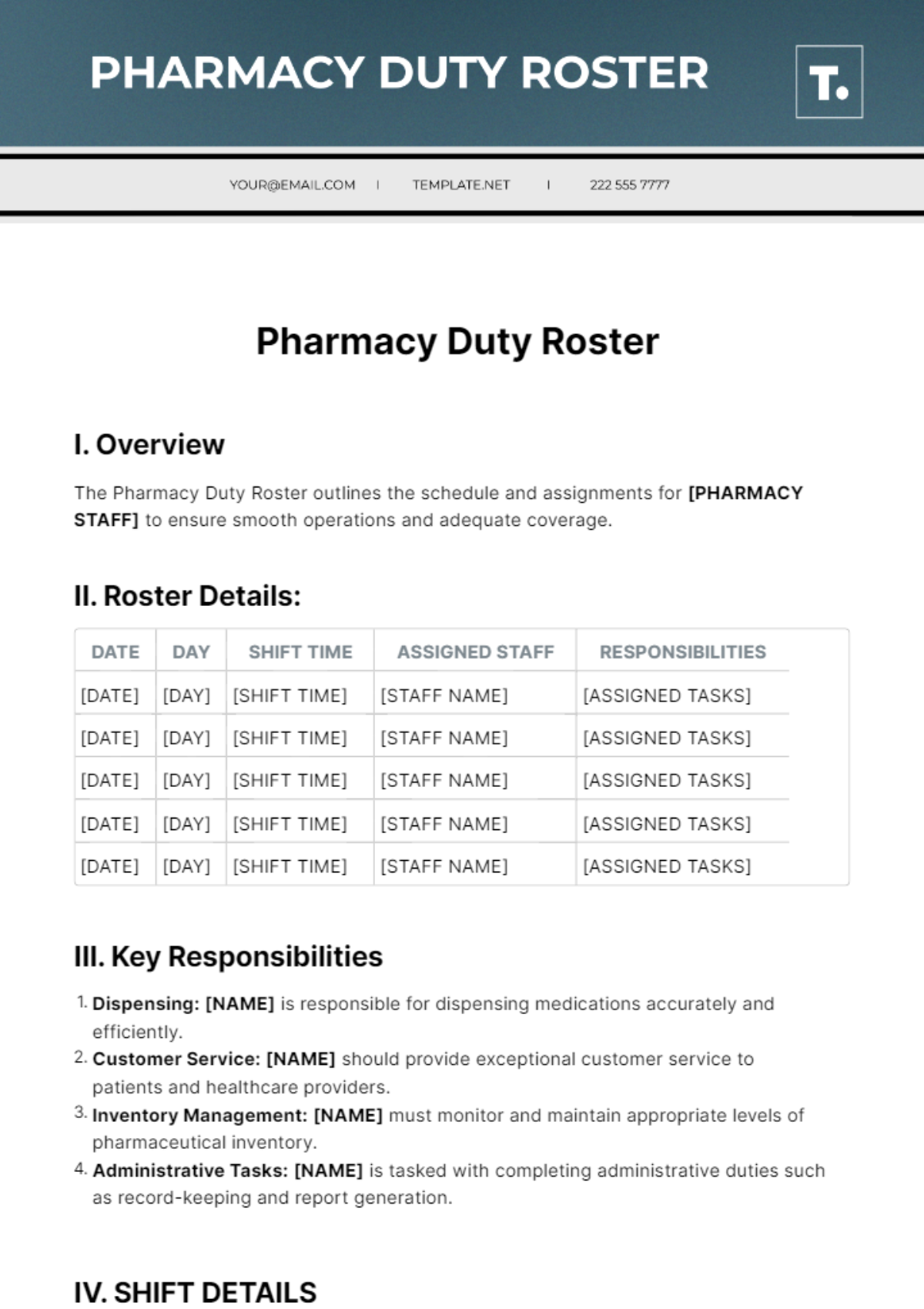 Pharmacy Duty Roster Template