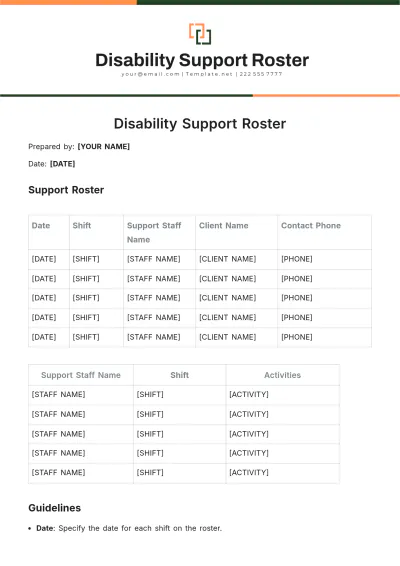Free Disability Support Roster Template to Edit Online