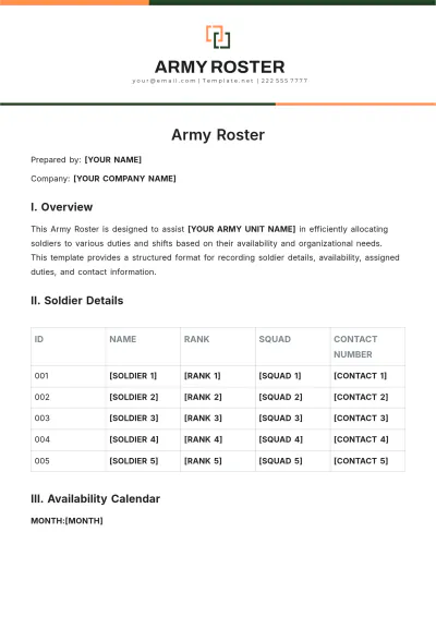 Free Army Roster Template to Edit Online