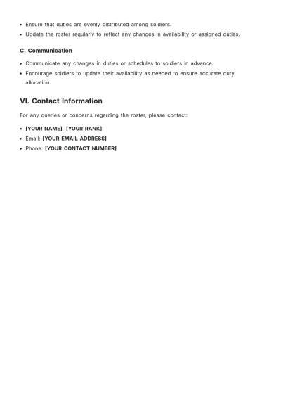 Free Army Roster Template to Edit Online