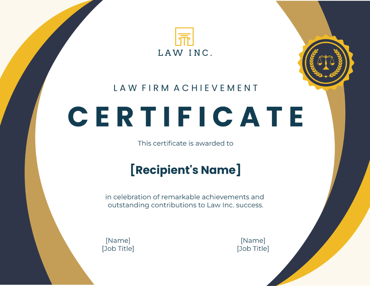 Law Firm Achievement Certificate Template