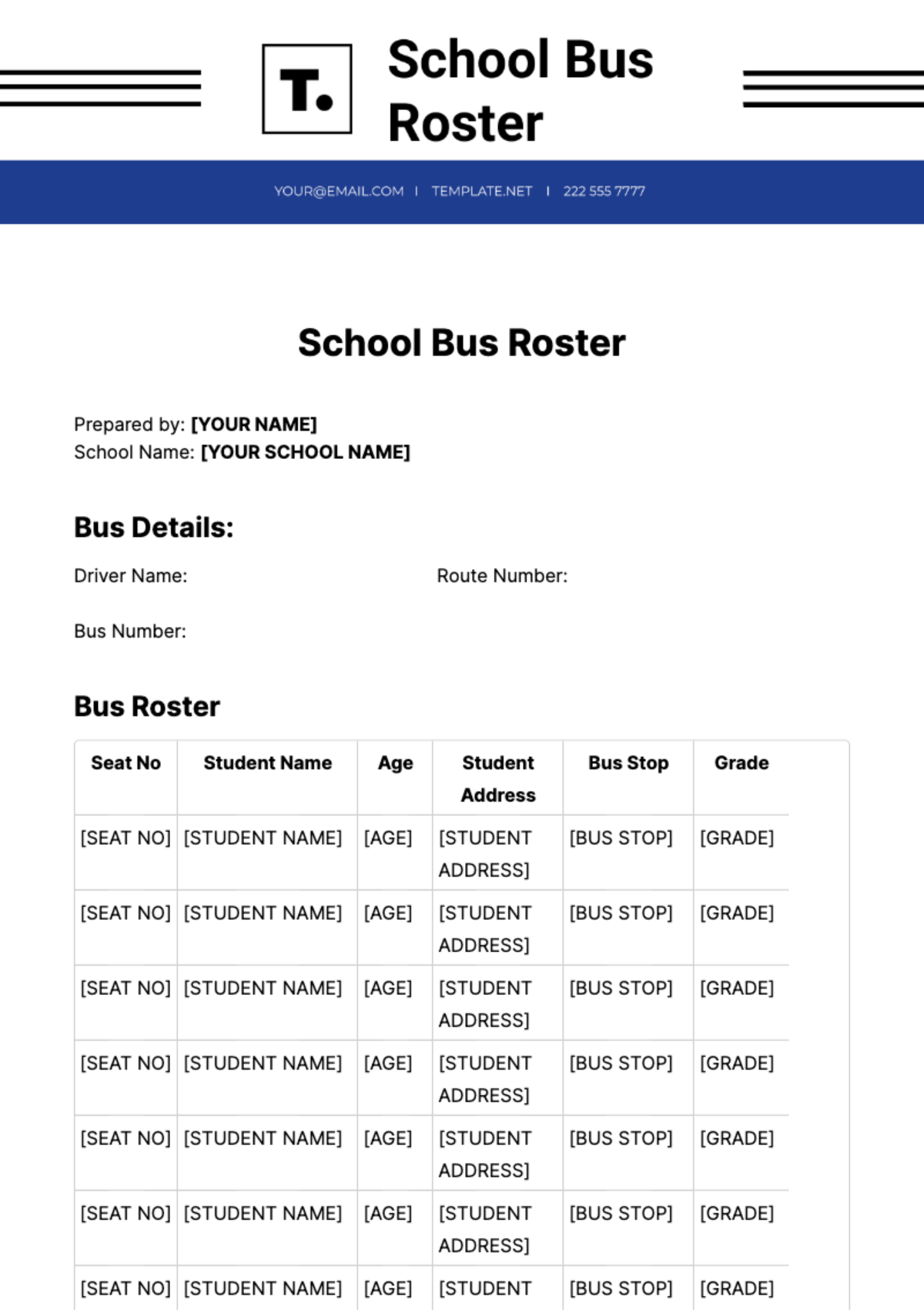 School Bus Roster Template