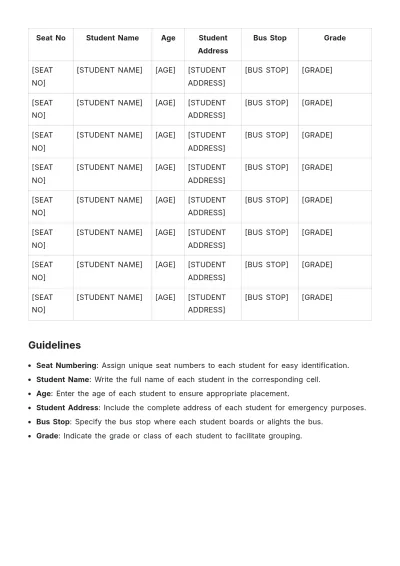 Free School Bus Roster Template to Edit Online
