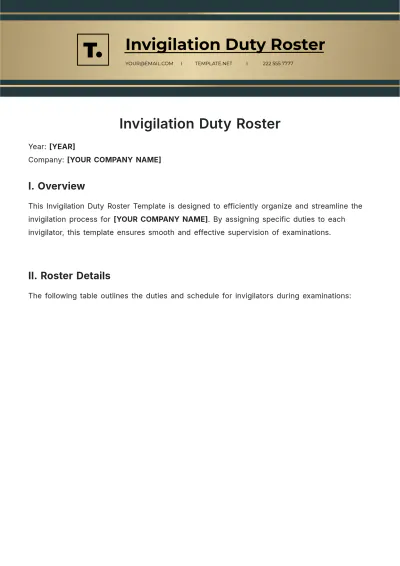 Free Invigilation Duty Roster Template to Edit Online